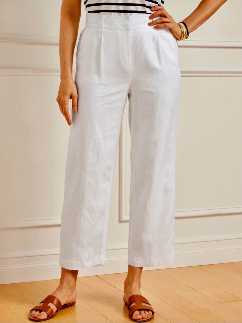 Talbots Bristol Crop Pant White Wide-Leg Linen Blend Pants 10P